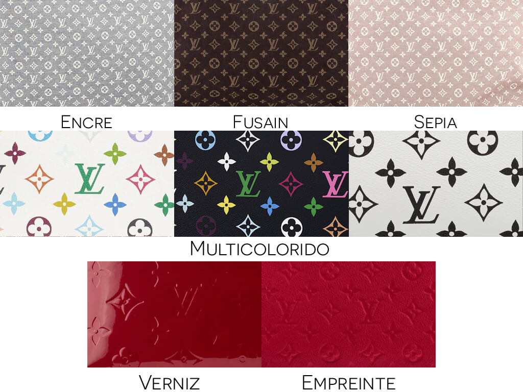 Diferentes variações de monograma da Louis Vuitton.