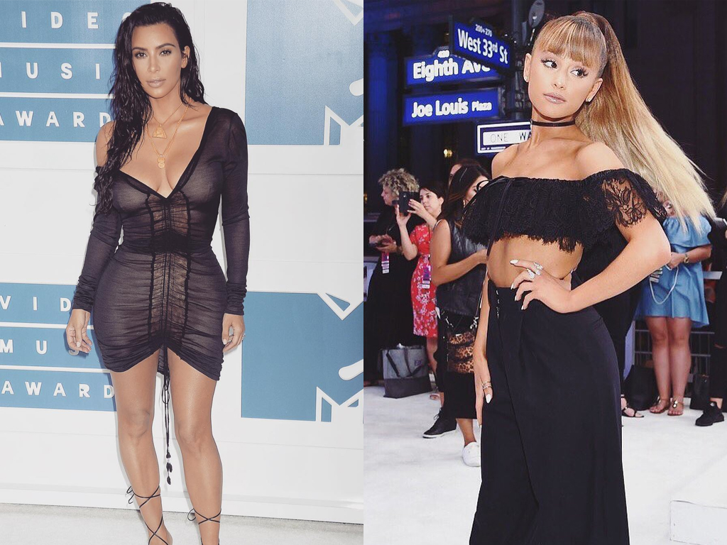 Foto 1: Reprodução/Instagram @kimkardashian; Foto 2: Reprodução/Instagram @arianagrande