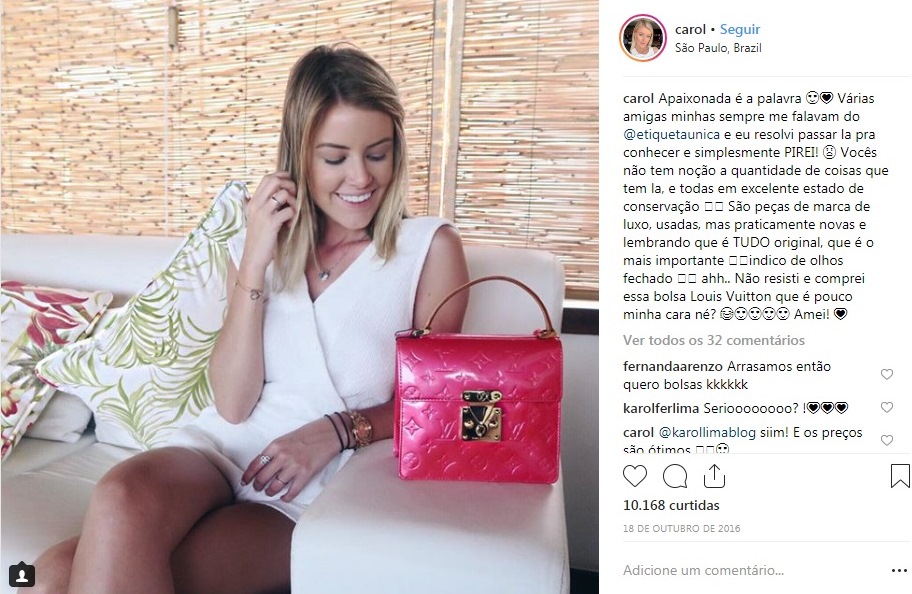 Carol Jannini usa bolsa Louis Vuitton Pink