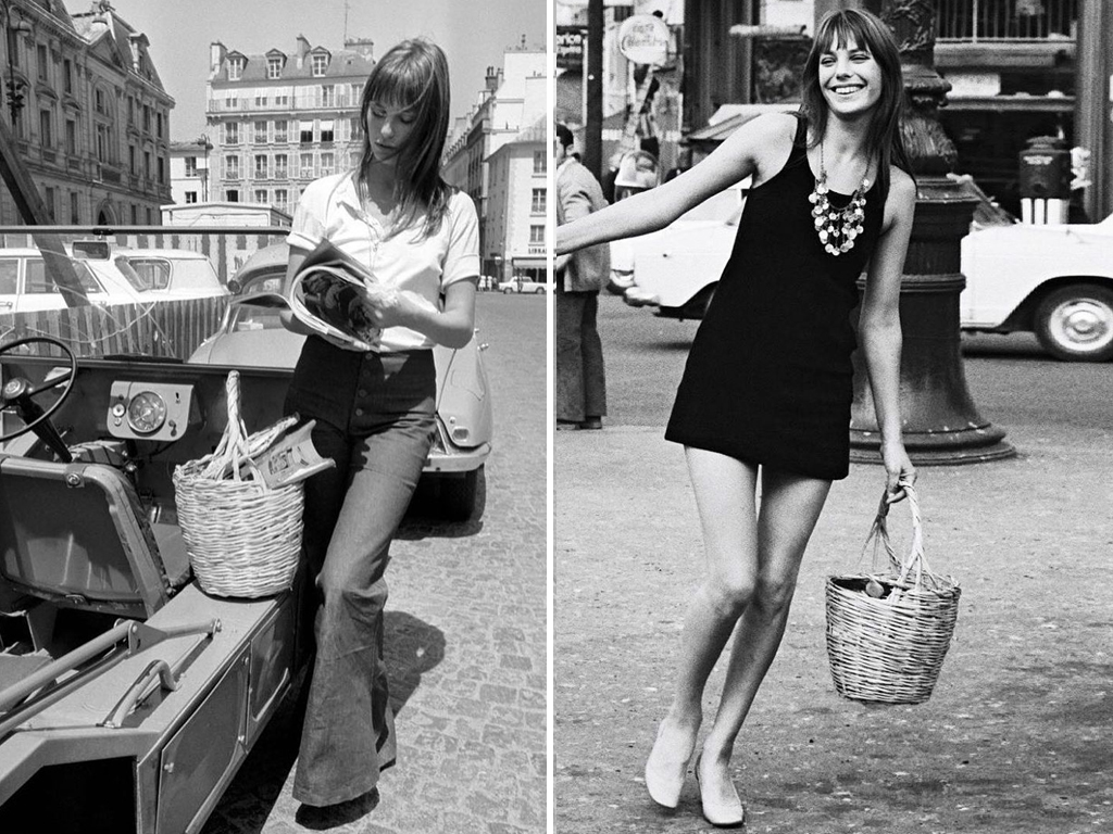 Jane Birkin e sua famosa bolsa de palha. (Fotos: Reprodução/Instagram @janebirkindaily). | Clique na imagem para conferir uma coleção inspirada no estilo de Jane Birkin!