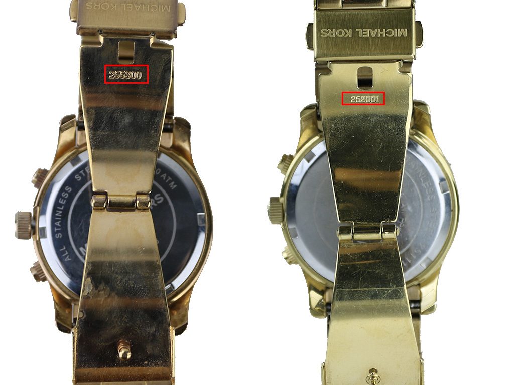 Essa numeração é encontrada em quase todos os relógios Michael Kors verdadeiros, exceto nos modelos com pulseira de couro.