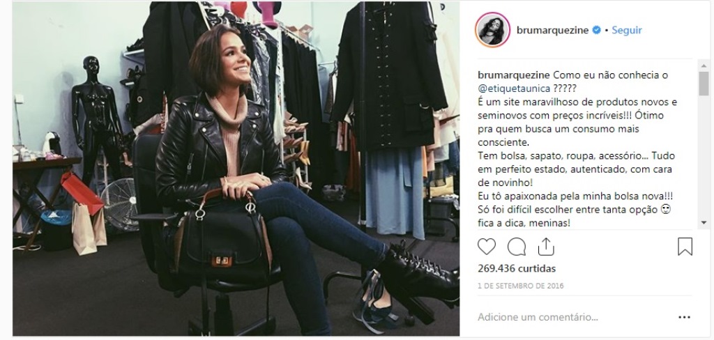 Bruna Marquezine usa bolsa comprada no Etiqueta Única