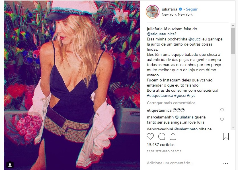 Julia Faria usa pochete Gucci comprada no Etiqueta Única.