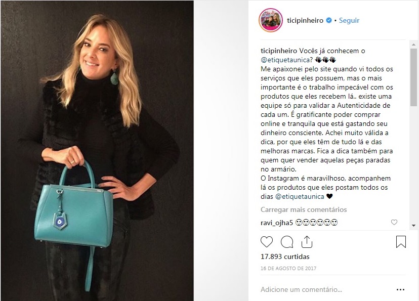 Ticiane Pinheiro usa bolsa comprada no Etiqueta Única