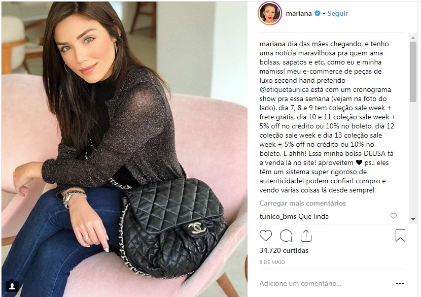 Mariana Sampaio desapega bolsa Chanel