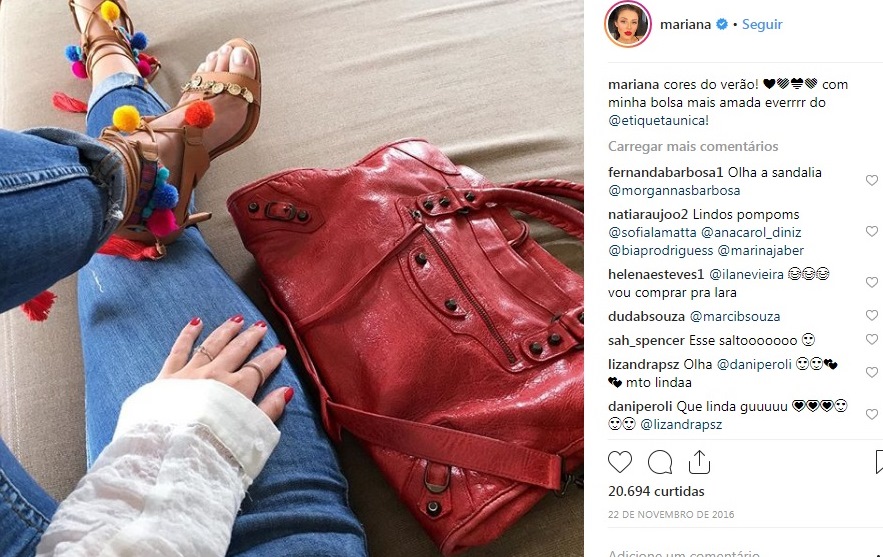 Mariana Sampaio usa bolsa Balenciaga Classic City