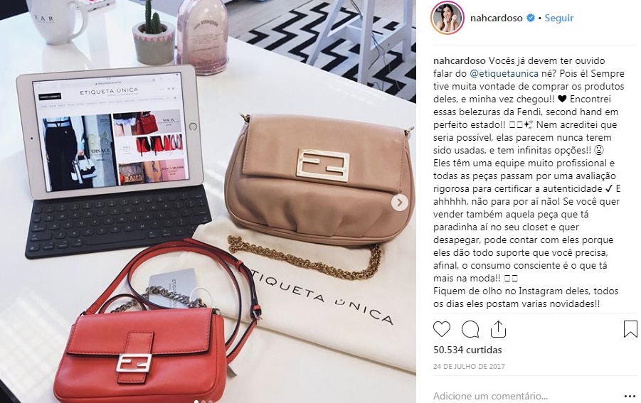 Nah Cardoso mostra suas bolsas Fendi compradas no Etiqueta Única.