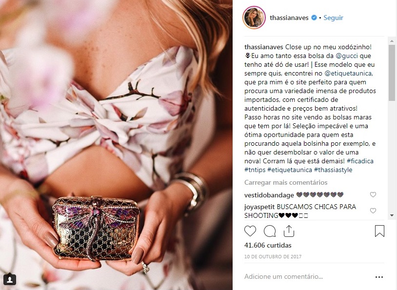 Thássia Naves usa bolsa Gucci comprada no Etiqueta Única.