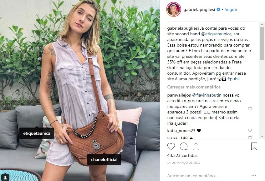 Gabriela Pugliesi usa bolsa Chanel comprada no Etiqueta Única.