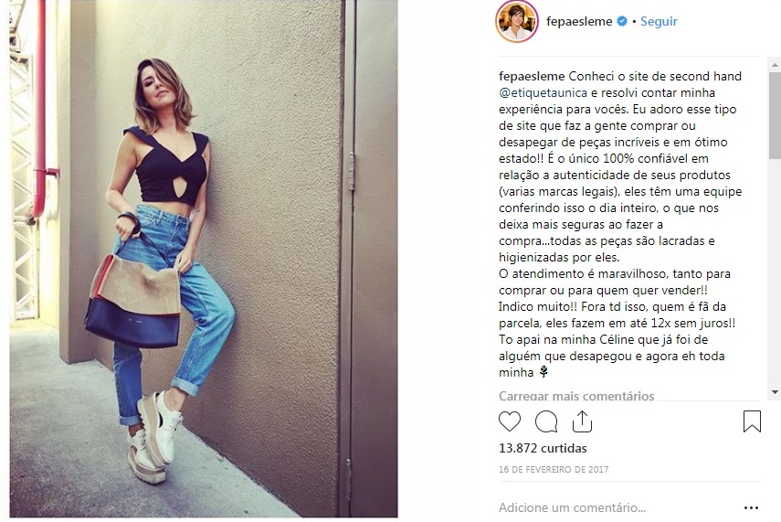 Fernanda Paes Leme usa bolsa Céline comprada no Etiqueta Única.
