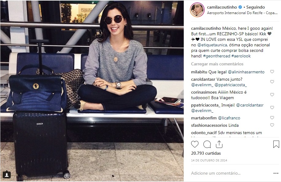 Camila Coutinho usa bolsa YSL comprada no Etiqueta Única.