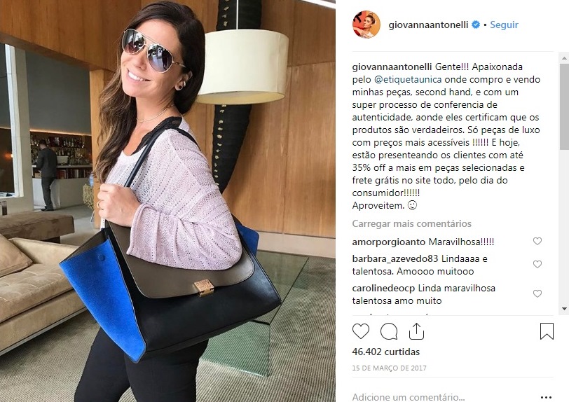 Giovanna Antonelli usa bolsa Céline comprada no Etiqueta Única.