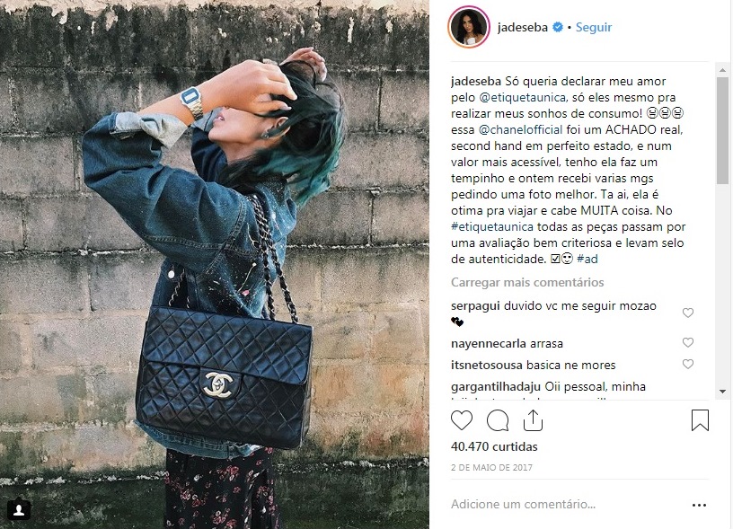 Jade Seba usa bolsa Chanel Single Flap Jumbo Vintage