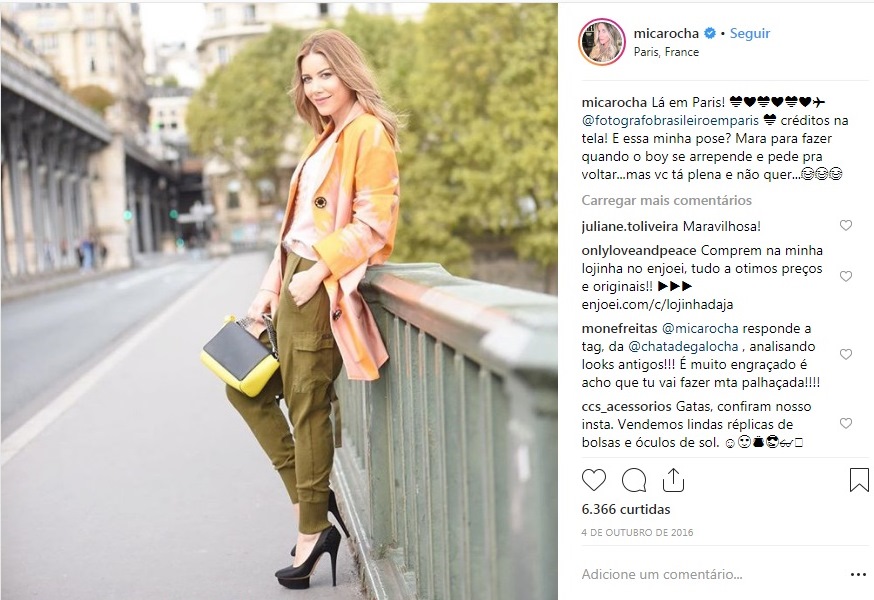 Em Paris, Mica Rocha usa bolsa by Etiqueta Única.