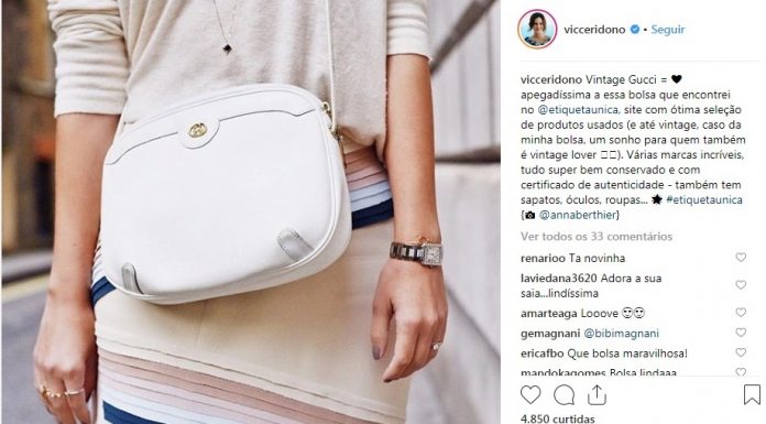 Vic Ceridono usa bolsa Gucci comprada no Etiqueta Única.