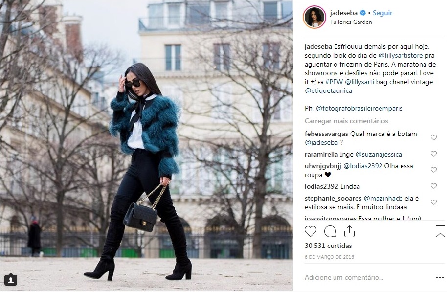 Jade Seba usa bolsa Chanel em viagem à Paris
