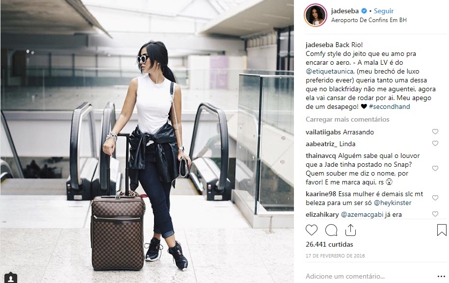 Jade Seba usa mala Louis Vuitton em viagem à BH