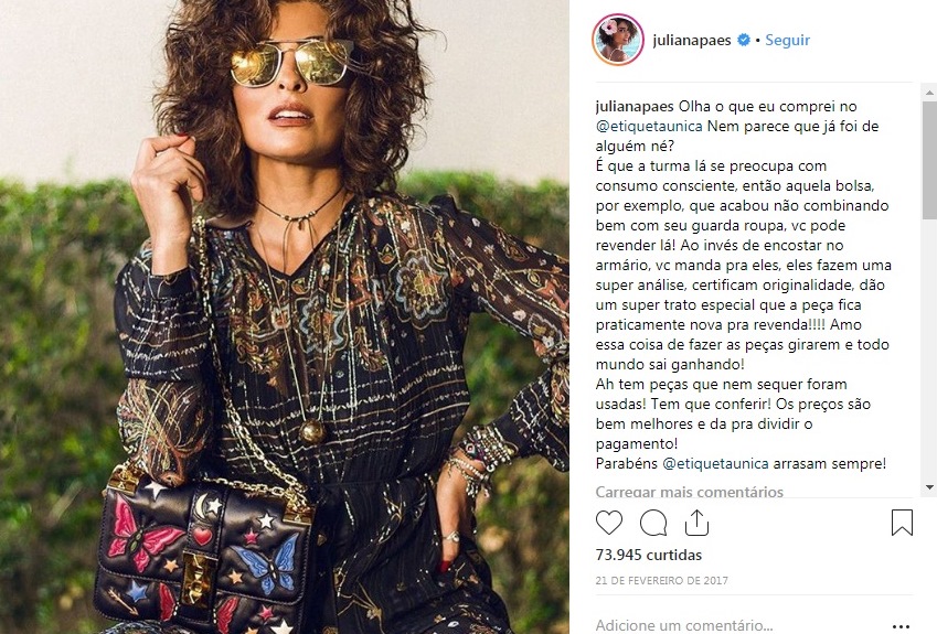 Juliana Paes usa bolsa Valentino comprada no Etiqueta Única.