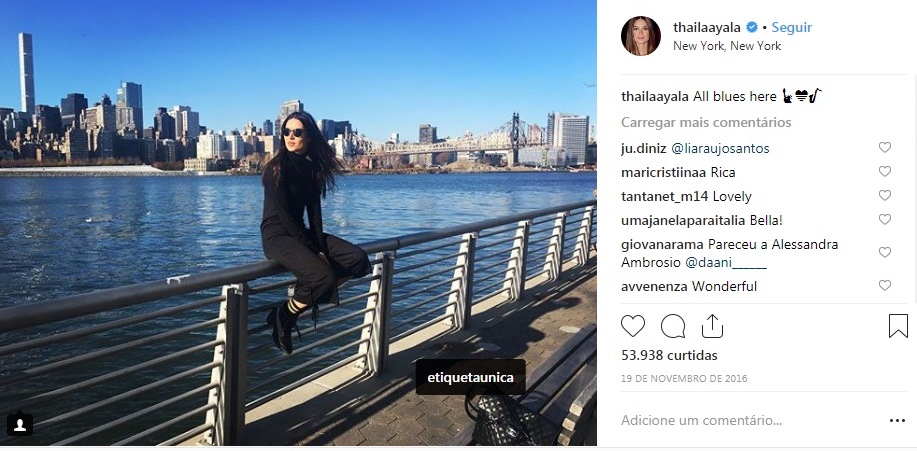 Thaila Ayala usa bolsa Chanel em viagem à Nova Iorque