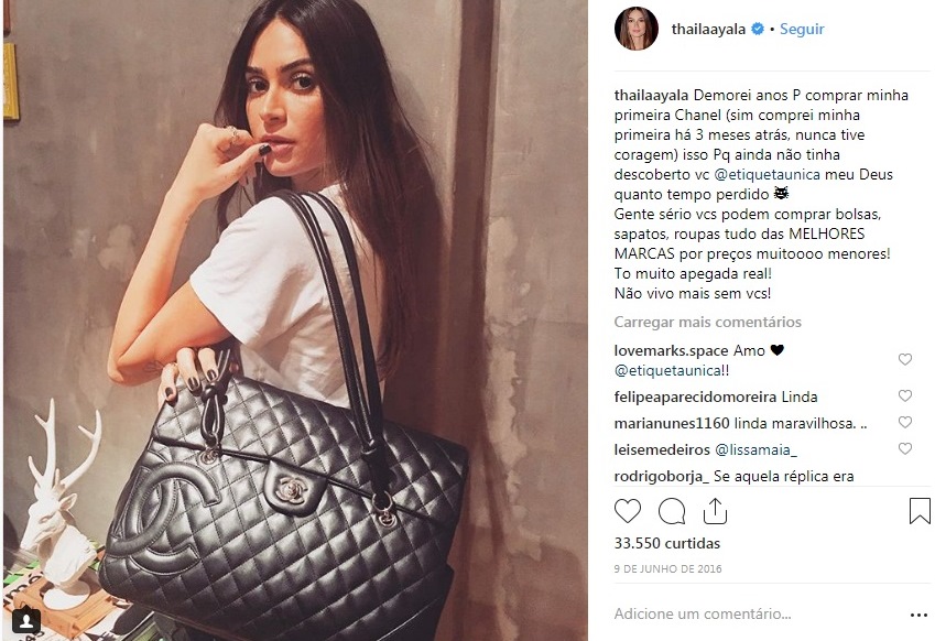Thaila Ayala usa bolsa Chanel comprada no Etiqueta Única.