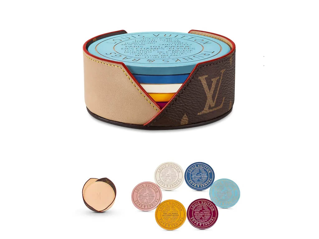 Porta Copos Louis Vuitton coloridos em madeira e canvas