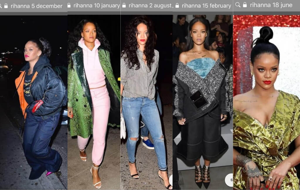 Looks da Rihanna de acordo com alguns aniversários.