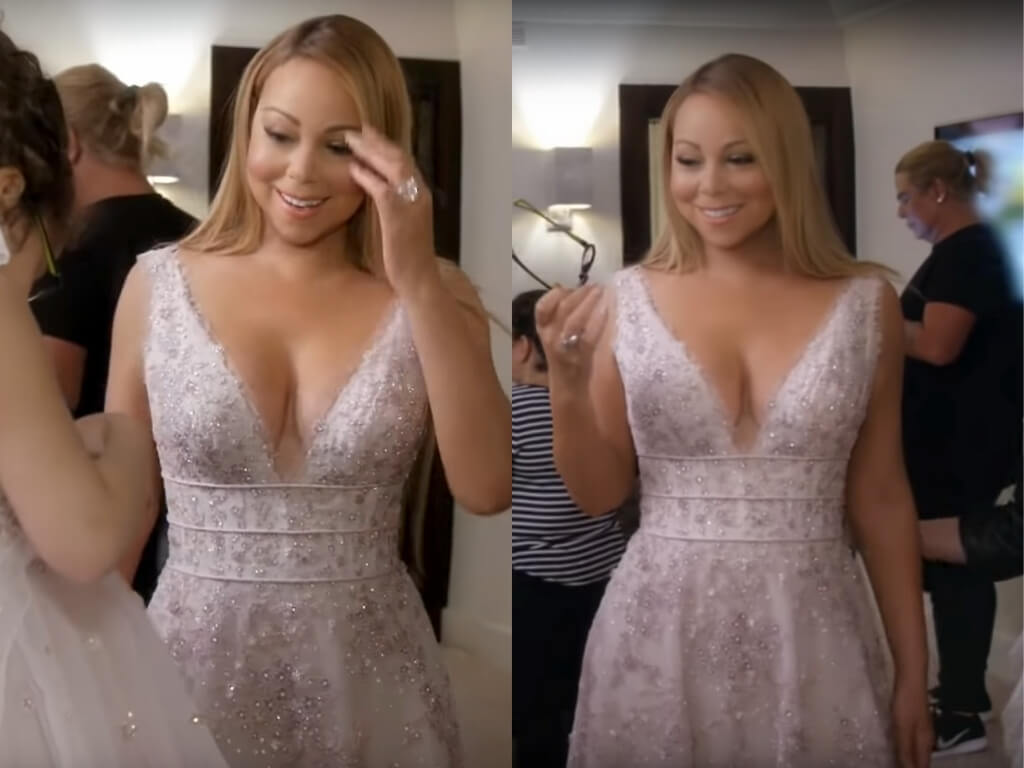 Mariah Carey em seu vestido Valentino que usaria em seu casamento.
