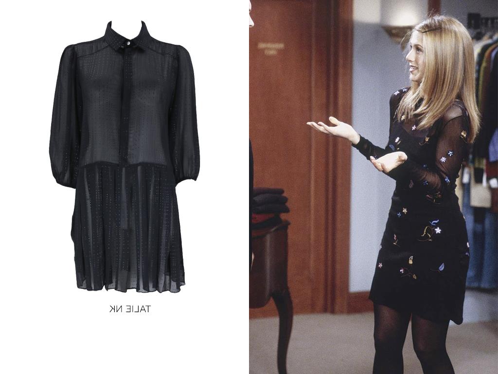 O vestido preto bordado foi uma aposta de Rachel e o detalhe da transparência dá um toque mais sexy.