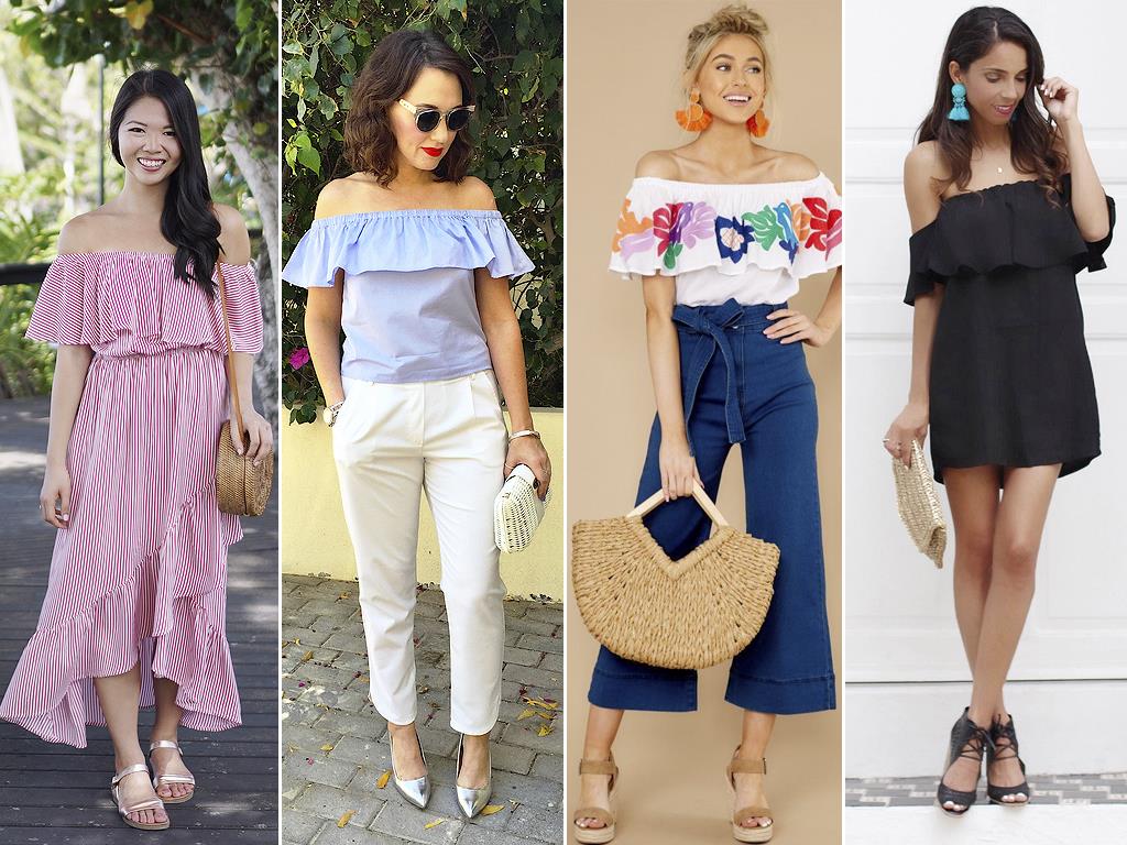 Looks com blusas ombro a ombro e acessórios de palha são românticos e delicados, além de serem a cara do verão!