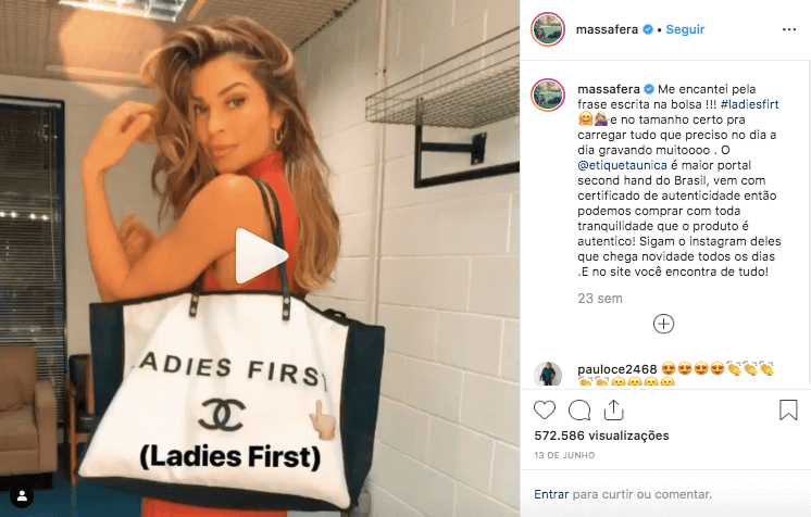 Grazi Massafera usa bolsa Chanel Ladies First comprada no Etiqueta Única.