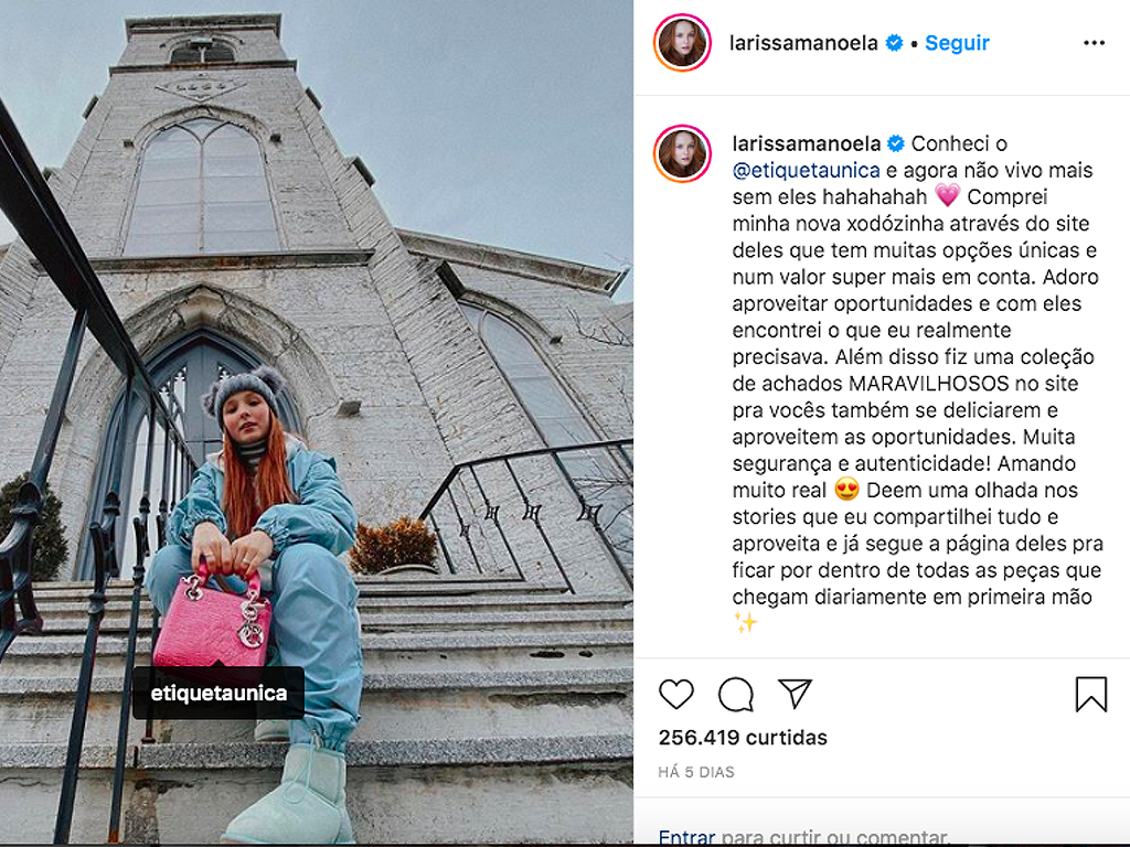 Larissa Manoela usando bolsa Lady Dior Pink do Etiqueta Única