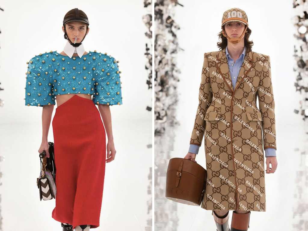 Peças da collab entre Gucci e Balenciaga con grandes referências marcantes da maison francesa. (Foto: Reprodução/Instagram @marieclairetw.)